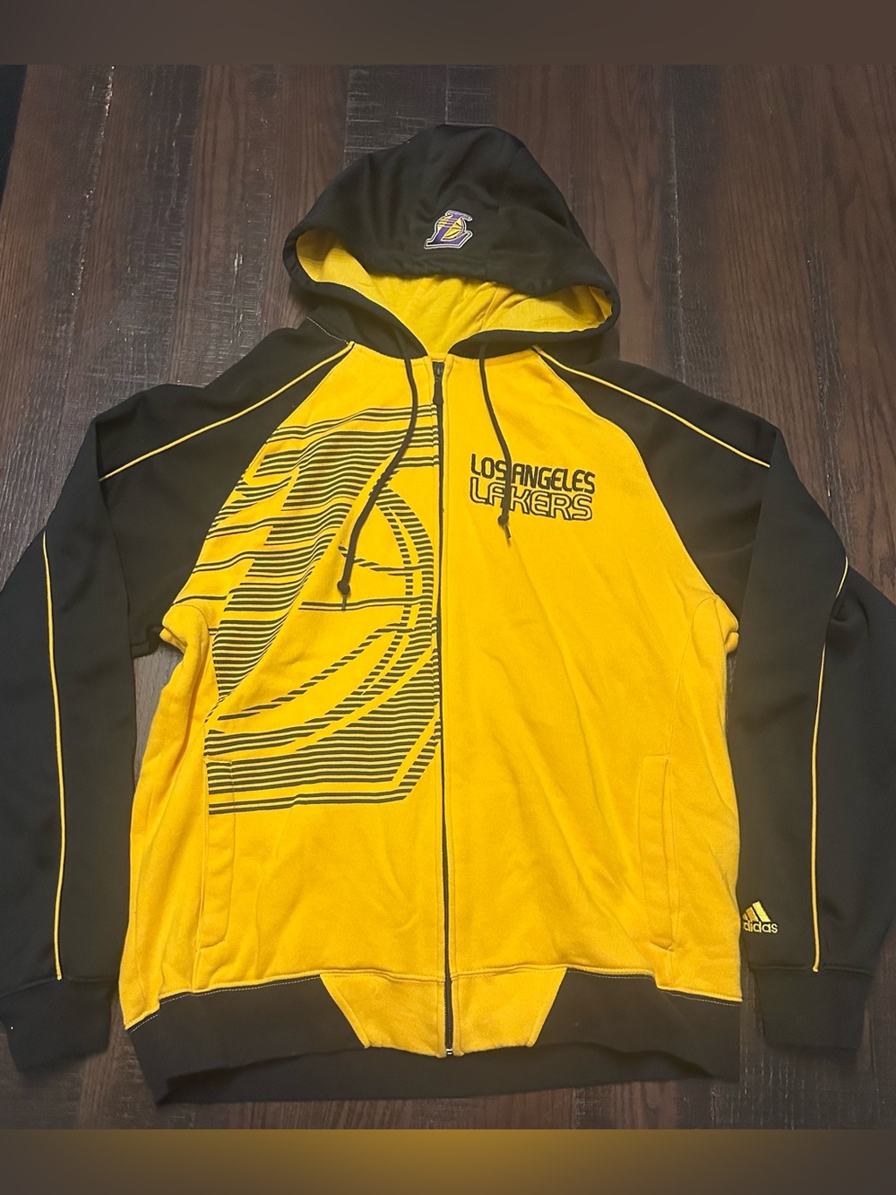 Adidas NBA Los Angeles Lakers Yellow Black Full Zip Jacket Hoodie Size Large